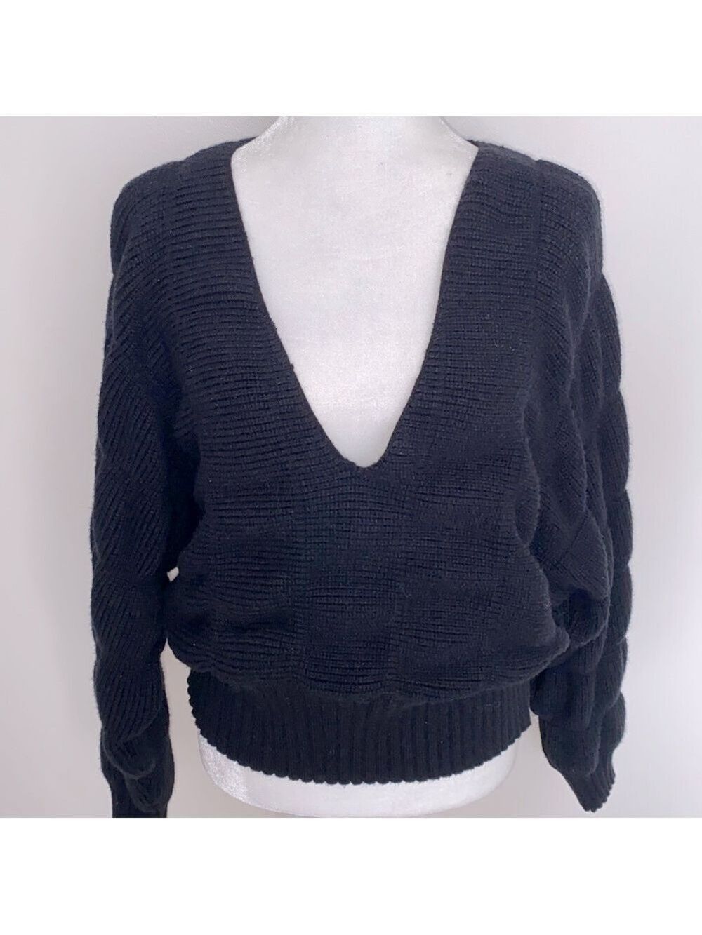 Topshop black plunge neck puffer sweater